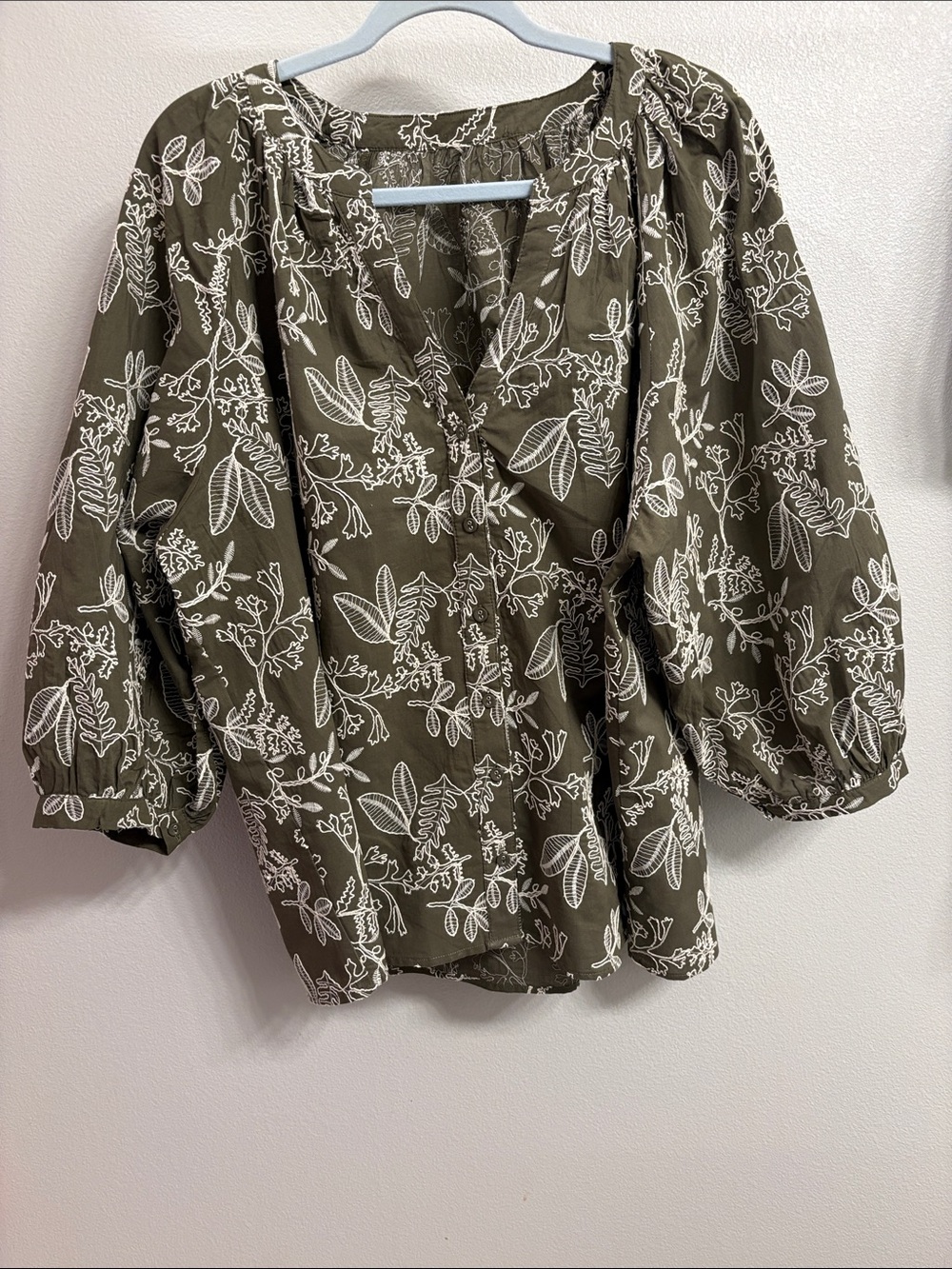 Olive Green Floral Embroidered Women's Blouse